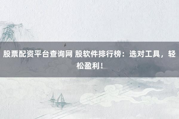 股票配资平台查询网 股软件排行榜：选对工具，轻松盈利！