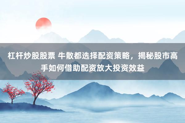 杠杆炒股股票 牛散都选择配资策略，揭秘股市高手如何借助配资放大投资效益