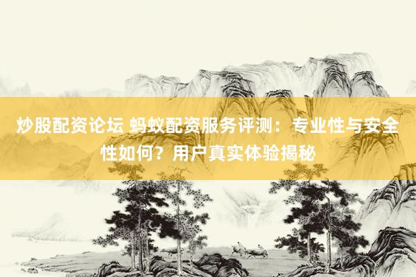 炒股配资论坛 蚂蚁配资服务评测：专业性与安全性如何？用户真实体验揭秘