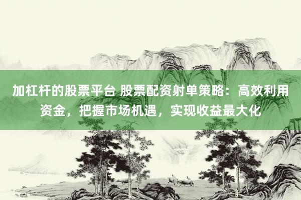 加杠杆的股票平台 股票配资射单策略：高效利用资金，把握市场机遇，实现收益最大化